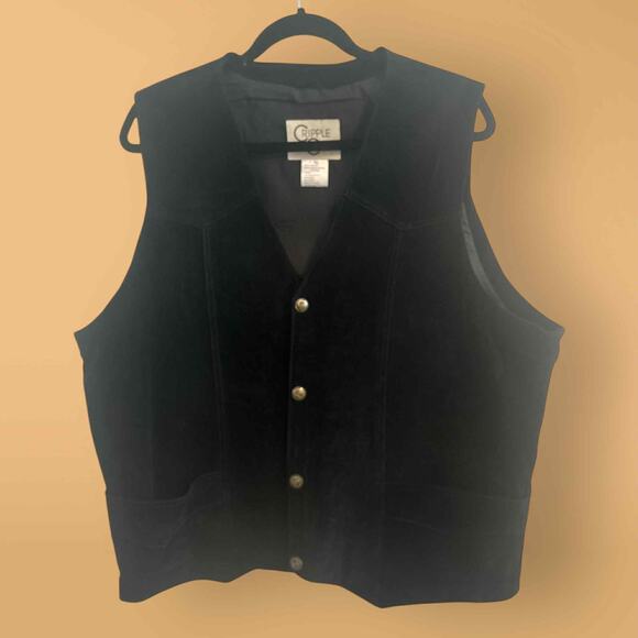 Men's Cripple Creek 100% Suede Leather Black Nickel Snap Button Vest Size XL EUC - Picture 4 of 7